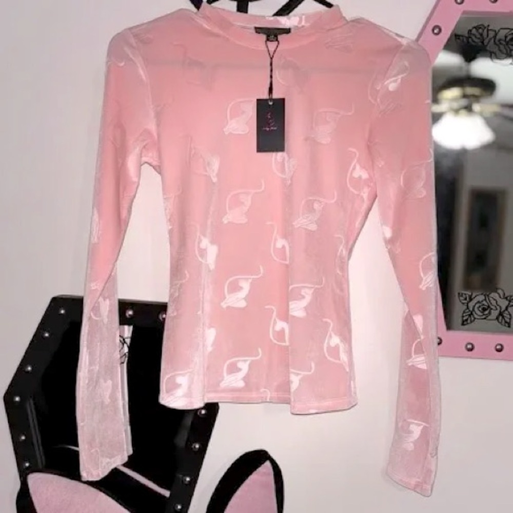 NWT BabyPhat Cat Logo Pleated Velour Velvet Baby Light Pink Y2K Long Sleeve Top